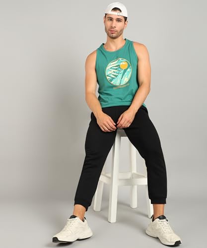 Image of Alan Jones Clothing Men Cotton Printed Sleeveless T-Shirt | Regular Fit | Casual, Beach & Lounge Wear | Tank Top for Summer