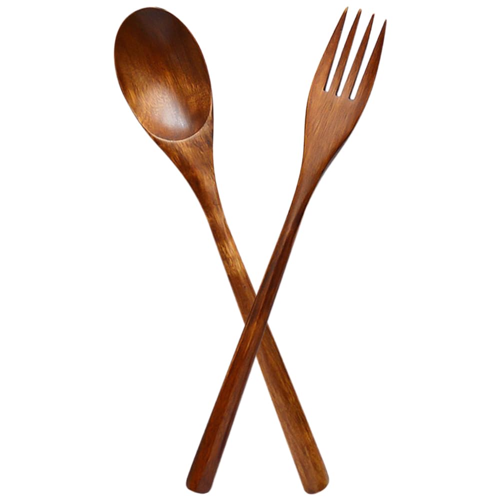PRETYZOOM 2pcs Salad Servers: 8.8 Inches Wooden Salad Spoon and Fork, Reusable Salad Tongs for Serving, Stirring Spoons for Kitchen, Multi-functional
