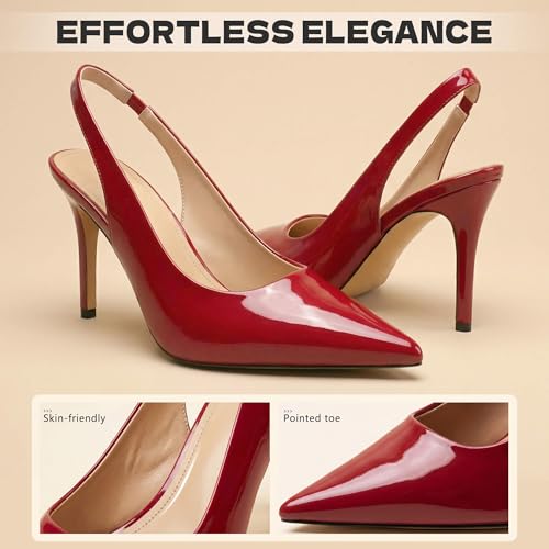 Image of heelchic Slingback Heels for Women Pointed Toe Stiletto Heel Closed Toe Pumps Slip on High Heels 2.95 inch Dress Pumps