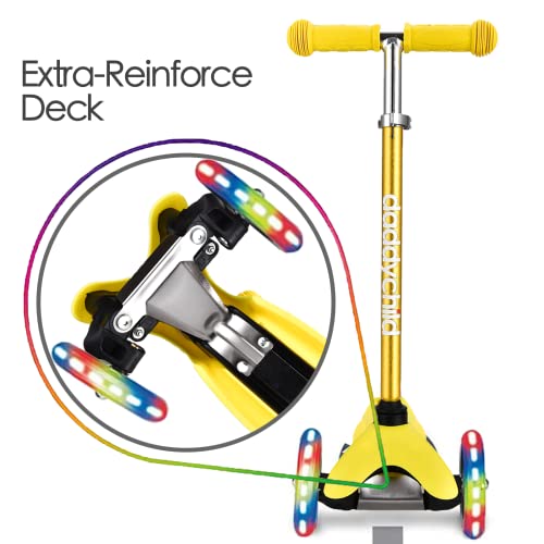 Image of 3-Wheel Kick Scooter for Kids Ages 3-8 Lean-to-Steer Toddler Scooter with Extra Wide Light Up Wheels, 4 Adjustable Heights, Foldable Scooters for Boys & Girls, Max Weight 110lbs (Yellow)