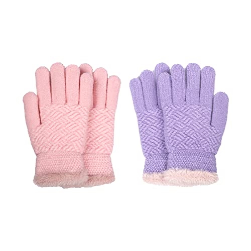 Kids Winter Gloves Toddler Knit Cotton Pink Purple