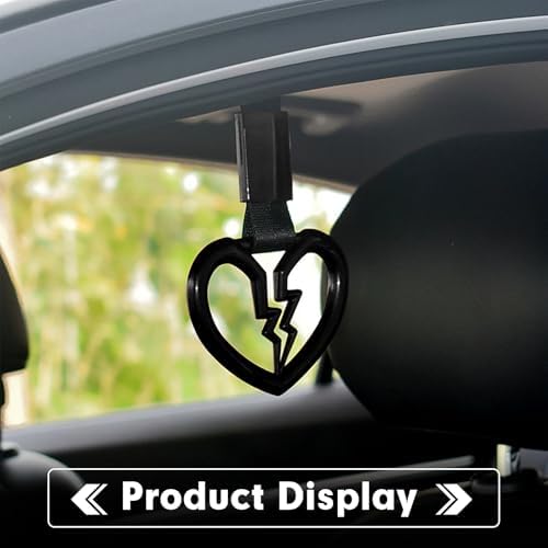 2 PCS Broken Heart Shaped Car Handle Straps, Creative Rear Bumper Warning Ring, Heart Shaped Drift Charm, Universal Drift Hand Strap for Car Interior Exterior Decoration (Black) — 사진 3