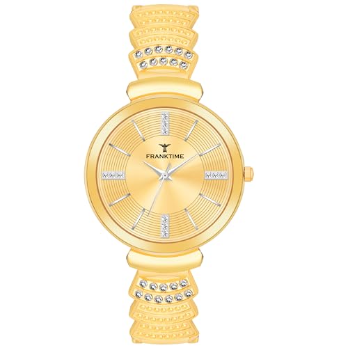 Franktime Monarch Ladies Edition Series Analog Watch | Round Studded Gold Dial Analogue Quartz | Long Battery Life Adjustable Bracelet Chain Strap | Double Lock Clasp Safety Watch (B0CM4P2PB2) Amazon Price History, Amazon Price Tracker
