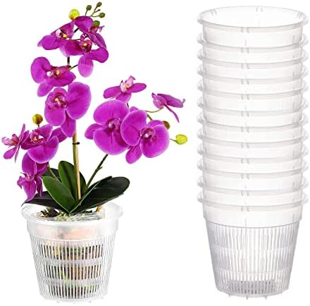 Ohiyoo Orchid Pot 4 inch Orchid Pots with Holes 12 Pcs Clear Plastic Orchid Pots Slotted Orchid Pots for Repotting Clear Nursery Pots Net Pots Plastic Flower Plant Pot Indoor Outdoor (4.3inch, 12pcs)