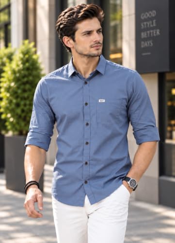 Majestic Man Men Classic Slim Fit Pure Cotton Casual Shirt (Large, Grey) - Image 7