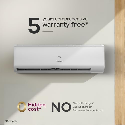 Image of Godrej 1.5 Ton 5 Star, 5 Years Comprehensive Warranty,AI Powered, 5 in1 Convertible Cooling, Self Clean, Inverter Split AC (Copper, Model, Heavy Duty Cooling at 52C, AC 1.5T EI 18I5T WZR,White)