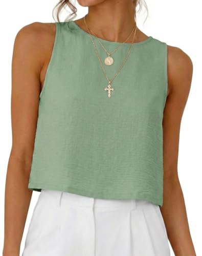 Spring Tops for Women 2026 Fashion Outfits Sleeveless Shirt Blouse Crop Tank Top Break Clothes,Mint Green,XL
