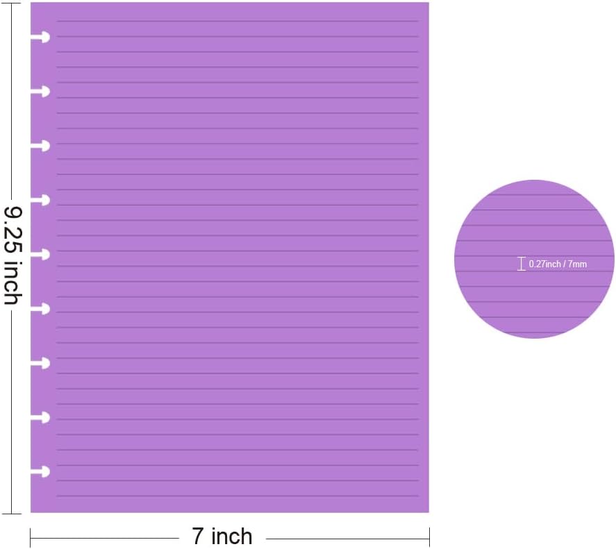 9 Discbound Lined Colorful Refills Paper, 100 Sheets (200 Pages), 9 Disc Pre-Punched Happy Planner Inserts, Loose Leaf, 5-Color Refills Paper, Classic Size, 7 x 9.25 Inch image 2