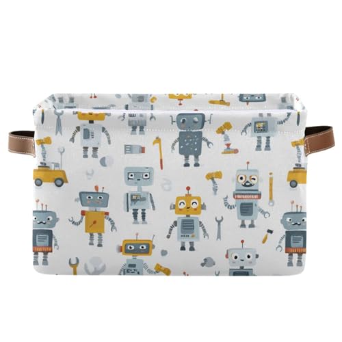 Image of Aslsiy Storage Basket Colorful Cute Robots (7) Nursery Bins Baby Canvas Box Clothes Shelf Basket Laundry Hampers 1 Pcs