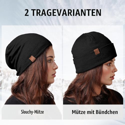 ACUSHLA Merino Woll-Beanie Unisex Schwarz – Bild 7