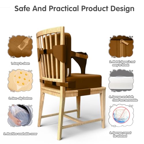 Image of Toddler Booster Seat for Dining Table,Booster Seat for Kitchen Chair with Extended Straps,2PCS Portable with Safety Buckles,Suitable for Kids Aged 3-12 in Restaurants (Dark Brown)