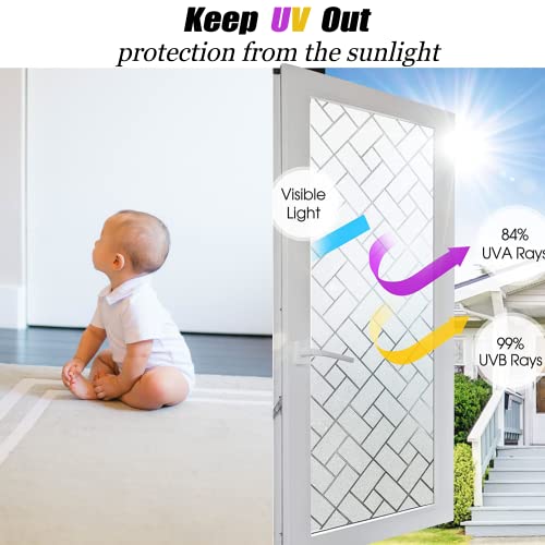 Frosted Lattice Window Privacy Film Frosted Glass Covering Static Cling Window Sticker Decorative Glass Window Cling Anti-Uv Non Adhesive For Home Bathroom Office(17.5Inch X 9.8Feet) #TOP5