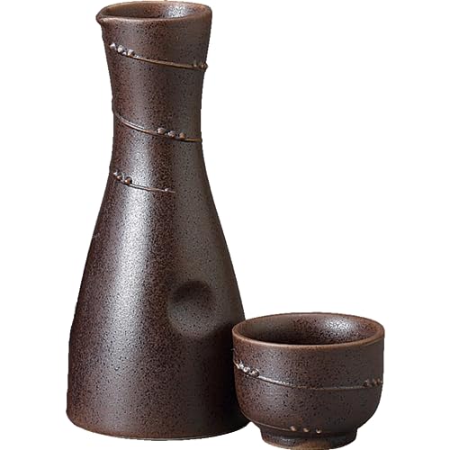 エールネット(Ale-net) 酒器セット 徳利 おちょこ セット 径6.3×高14cm 180ml 茶ウズ一珍片ペコ 1号 徳利セット 陶器 美濃焼 熱燗 燗瓶 冷酒 日本酒