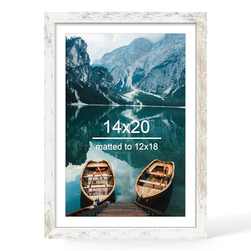 Hongkee 14x20 Picture Frame, Distressed White Wood Style, Wall Mounting