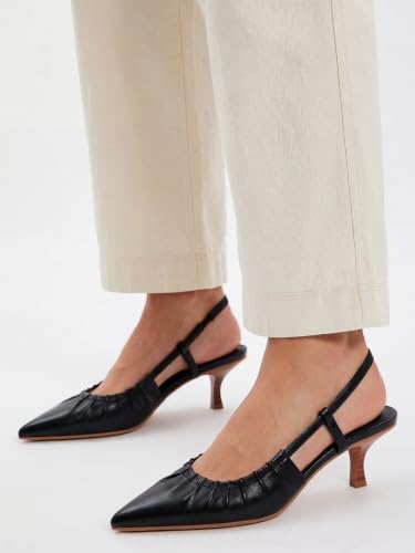 Image of Coutgo Women Slingback Kitten Heels Pointed Toe Slip On Pleated Dress Shoes