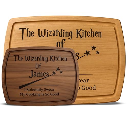 Personalized Wizard Engraved Cutting Board – Custom Wooden Charcuterie Board & Serving Tray – Funny Wedding, Christmas & Housewarming Gift for Couples – Rustic Kitchen Decor & Magical Family Keepsake