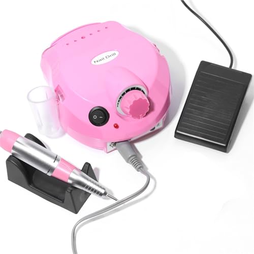 Acrylic Nail Drill-Electric Nail Drill with Foot Pedal E File Manicure Set Electric Nail File with NailDrill Bits(Pink,EU)
