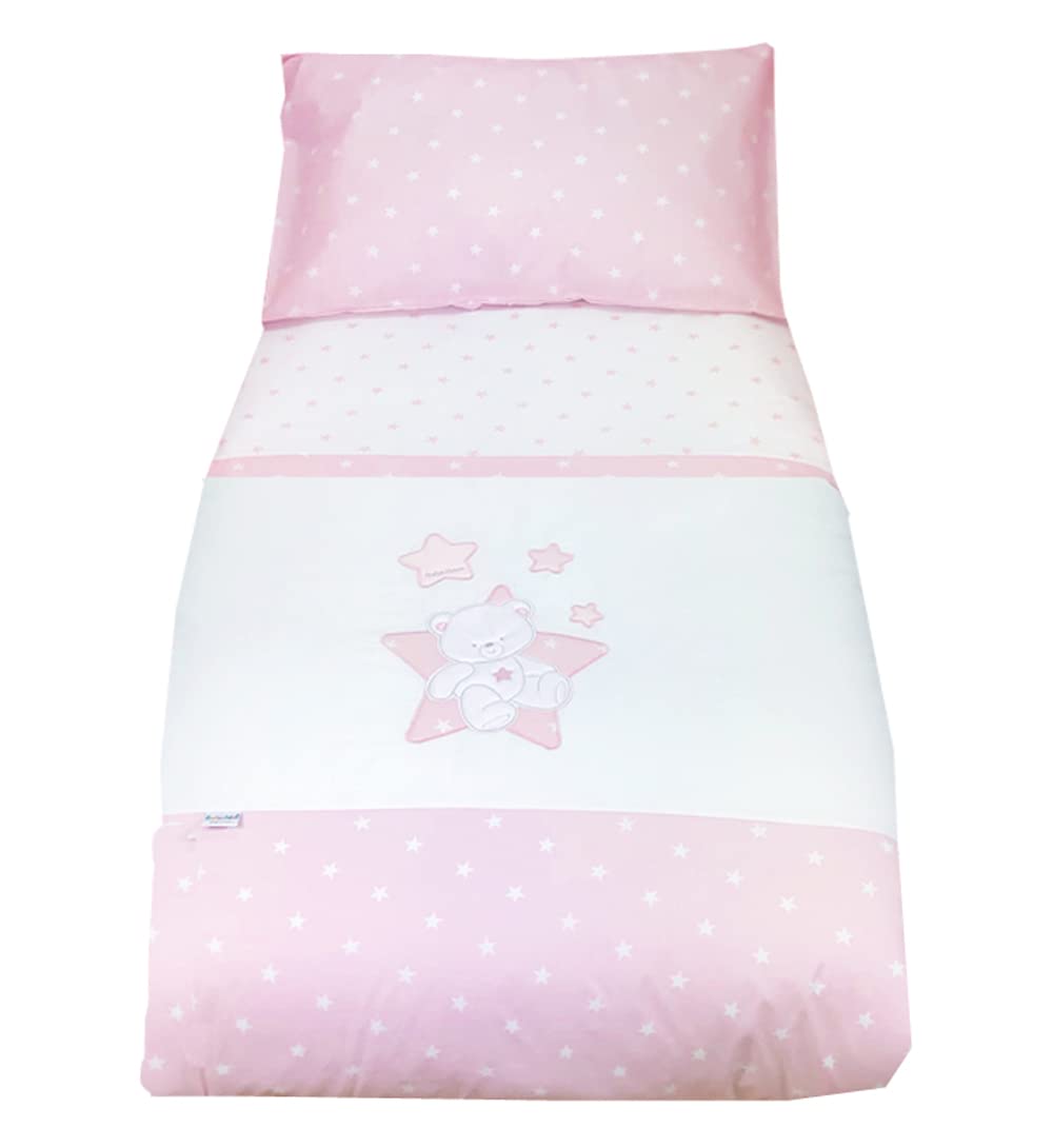 ANDY & HELEN 3/5012Ea D50 - Juego de 3 piezas de edredón para cama bordada + protector de cuna H45 + funda de almohada, rosa