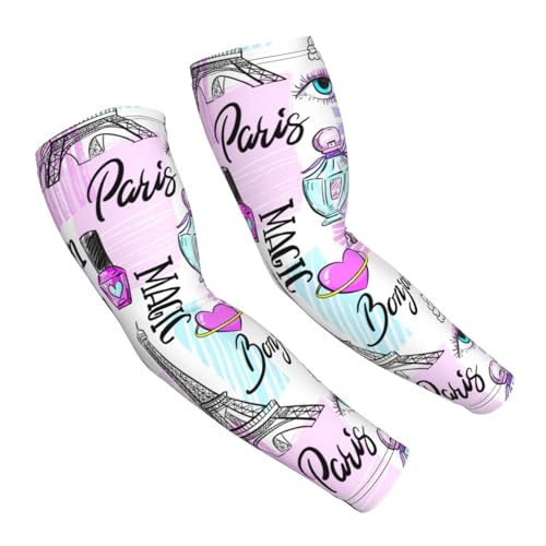 Salelf Eiffel Tower and Hearts Arm Sleeves Cooling UV Sun Protection Sports Compression Sleeves for Men Women Golf Basketball Arm Sleeves
