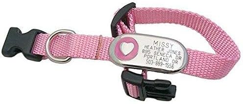 LuckyPet Jewelry ID Collar - Personalized Jewelry Pet ID Tag Attached to an Adjustable Nylon Collar - Color: Purple, Design: Heart, Collar Size: 5/8" x 10-16"