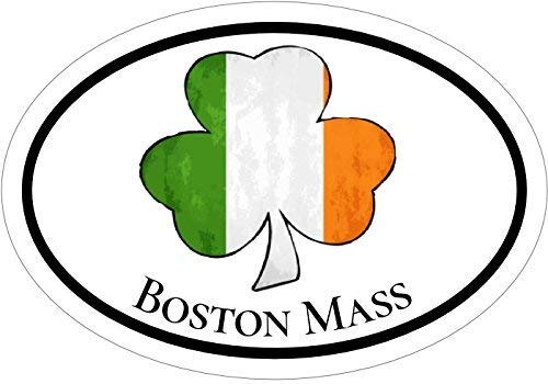 Boston Decal - Oval Irish Flag Shamrock Massachusetts Vinyl