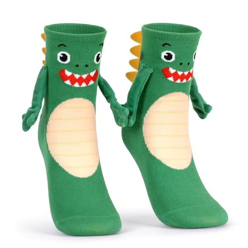 Bibalabili Dinosaur Crazy Holding Hands Socks for Kids 3-12 Funny 3D Arms and Back Spikes Silly Crazy Wacky Animal Crew Socks for Boys Girls Stocking Stuffers