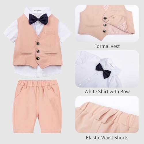 Image of Mud Kingdom Boys Suit 4 Piece Dress Shirt Vest Shorts Set with Bow Tie 2-8 Years