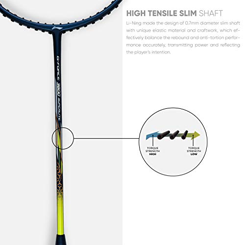 Image of Li-Ning G - Force Superlite Carbon Fibre Badminton Racket with Full Racket Cover | Head-Heavy, Lightweight Power Racket for Attack-Focused Players | 78 Grams | Maximum String Tension - 30lbs