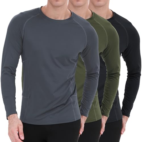 BOOMCOOL 3 Pack Long Sleeve Compression Shirts for Men