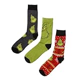 Bioworld Grinch Christmas Adult Crew Socks (Size 8-12, Three Pairs)