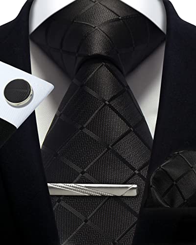 Image of Striped Plaid Polka Dot Mens Tie Formal Necktie Pocket Squares Ties Clips Cufflinks Classic for Men Set