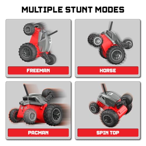 Image of Mirana Warrior 360 Rotating Stunt RC Car | High Speed Remote Control Vehicle | USB Type-C Rechargeable Toy for Kids for Boys and Girls | Made in India (Grey Red)