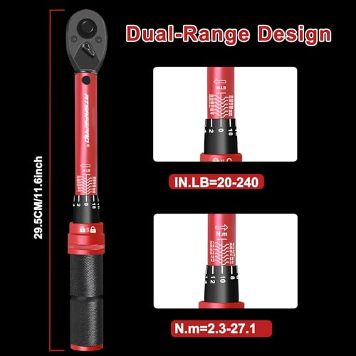 Image of ATsafepro 1 /4 inch Torque Wrench (20-240 in-lb / 2.3-27.1 Nm) -Dual Scale, 72-Tooth Ratchet, ±3% Pre-Calibrated Accuracy, Suitable for Bike & Bicycle Maintenance