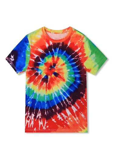 TongKiKi Boys Tie Dye Shirt Hippies Senior Rainbow Tees Short Sleeve T Shirts for Kids Rainbow Riot 6-8Y