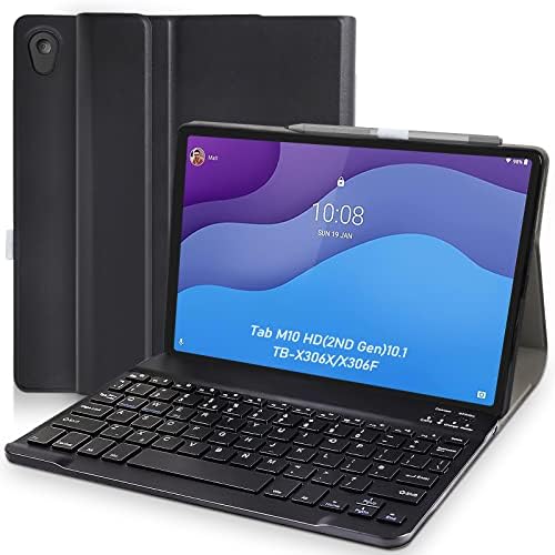 Lenovo Tab M10 HD (2nd Gen) Keyboard Case (UK Layout), Lenovo Tab M10 HD (TB-X306X/X306F) Cover with Detachable Wireless Keyboard, Case with Bluetooth Keyboard for Lenovo Tab M10 HD 10.1 inch, Black