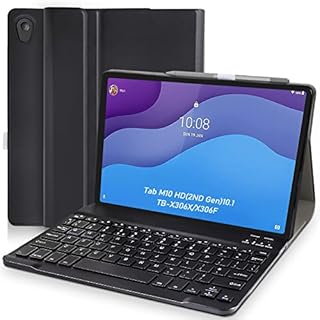 Lenovo Tab M10 HD (2nd Gen) Keyboard Case (UK Layout), Lenovo Tab M10 HD (TB-X306X/X306F) Cover with Detachable Wireless Keyboard, Case with Bluetooth Keyboard for Lenovo Tab M10 HD 10.1 inch, Black
