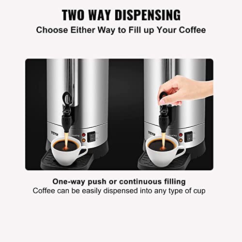 Vevor Commercial Coffee Urn, 65 Cups/2.6 Gal Stainless Steel Coffee Dispenser, 1500W 110V Electric Coffee Maker Urn For Quick Brewing, Hot Water Urn Easy Cleaning, Silver #TOP3
