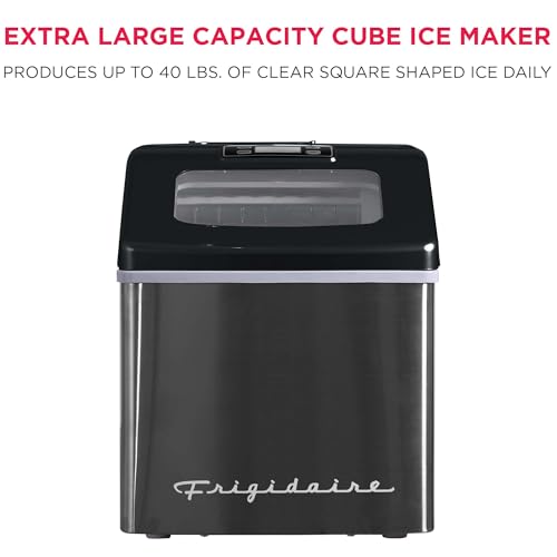 Image of Frigidaire Ice Maker EFIC452, Countertop Stainless Steel Ice Maker with Transparent Window, Clear Ice Cube Maker with 40 lbs. Capacity, Ice Maker Machine - 14.8 inch D x 11 inch W x 14.1 inch H (Black)