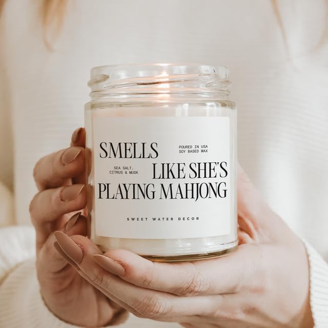 Sweet Water Decor Smells Like She’s Playing Mahjong Candle, Funny Mahjong Gift for Women, 9oz Candle with Gold Lid, Sea Salt Citrus Musk Amber Scent, Non-Toxic Soy Wax, Unique Game Night Gift Idea - Image 2