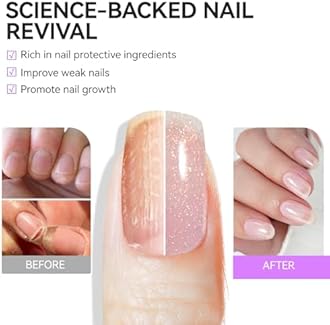 Nail Polish Strengthener and Growth Treatment: Glittering Gelike EC 6 in 1 Natural Nail Hardener Extra Strong and Growth - Long Lasting Nail Repair for Damaged Nails - For Daily Work Home Salon