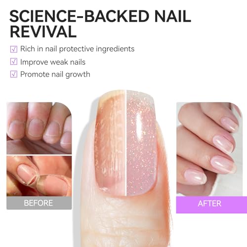 Nail Polish Strengthener and Growth Treatment: Glittering Gelike EC 6 in 1 Natural Nail Hardener Extra Strong and Growth - Long Lasting Nail Repair for Damaged Nails - For Daily Work Home Salon