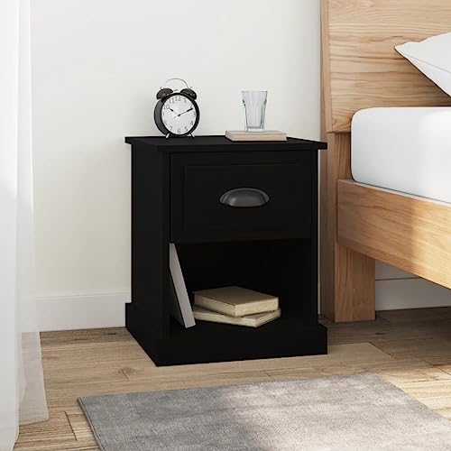 Table de chevet noire avec tiroir et rangement ouvert multifonction - 3