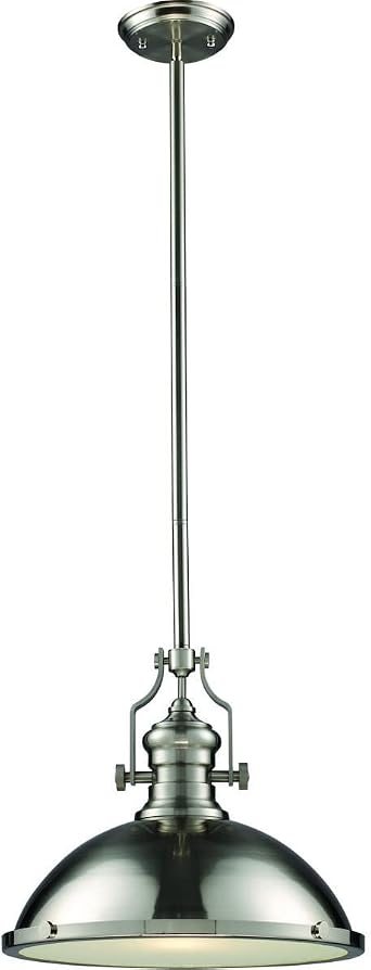 Elk Home Chadwick 1-Light Satin Nickel Pendant, Industrial Ceiling Fixture