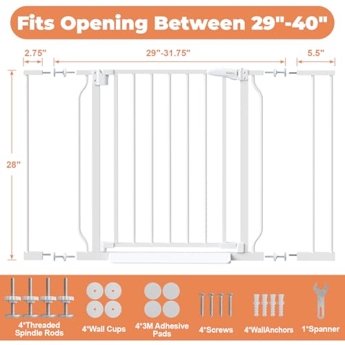 Baby Gate No Drilling, 29"-40" Dog Gate Indoor for Stairs & Doorways | Auto Close, Pressure Mounted Adjustable Pet Gate Indoor, Easy Walk Through Child Gate for Baby & Pet Stroller Friendly, White - Image 6
