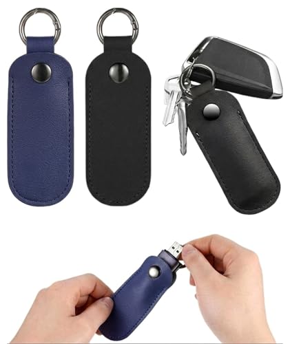 Image of INOCEAN 2 PCS Pen drive Case, Pen drive Box, Tech Professionals and Travelers Storage Solution, Leather USB Drive Holder Keychains in Dark Blue and Black
