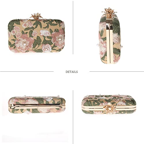 Da Bodan Womens Vintage Floral Beaded Sequin Tiny Clutch Embroidery Crossbody Evening Handbags For Wedding Party Prom (Green) #TOP2
