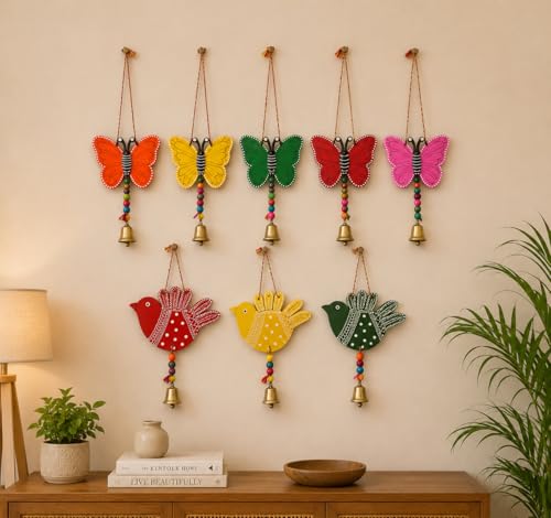 Image of Handmade 5 Butterfly with 3 Birds wall Hanging for Home Decor Garden Balcony Festival Decorative Wall Hanging Home Decoration Item (Pack of 1 Set)