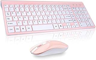 Wireless Keyboard Mouse Combo, cimetech Compact Full Size Wireless Keyboard and Mouse Set 2.4G Ultra-Thin Sleek Design for Windows, Computer, Desktop, PC, Notebook, Laptop-(Pink)