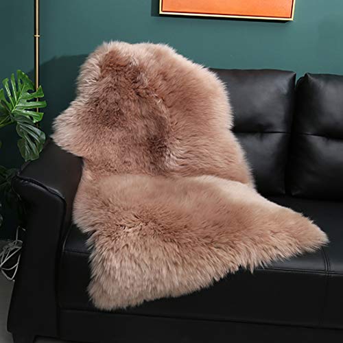 Gracefur Area Rug Genuine Sheepskin Rug Soft Lambswool Throw Rug Decorative Rug for Bedroom Sofa Floor ( Bean Color 2ft3.11ft )
