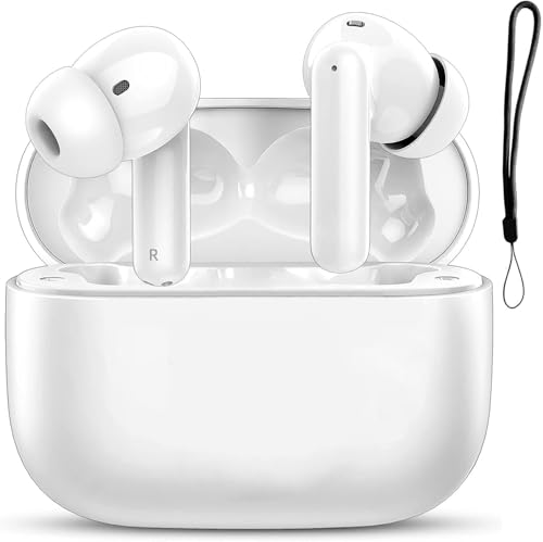 True Wireless Earbuds Bluetooth 5.3 Mic Noise Cancelling IPX7 Waterproof Hi-Fi Stereo Sound Long Battery 42H Playtime Auto Pairing for Android/Samsung/Apple iPhone Headphones pro,White